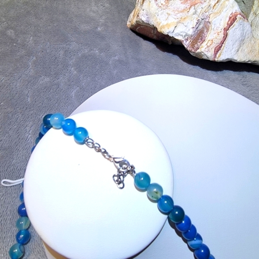 Round 993 Cts Natural Blue Onyx Black Agate Beaded Natural Gemstone Necklace - Picture 9 of 11